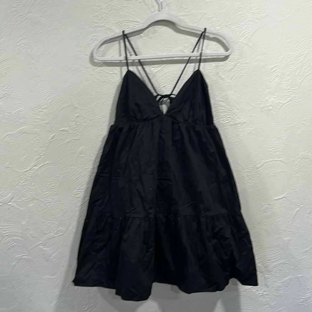 NIA Black Poplin Babydoll Mini Dress Size Medium